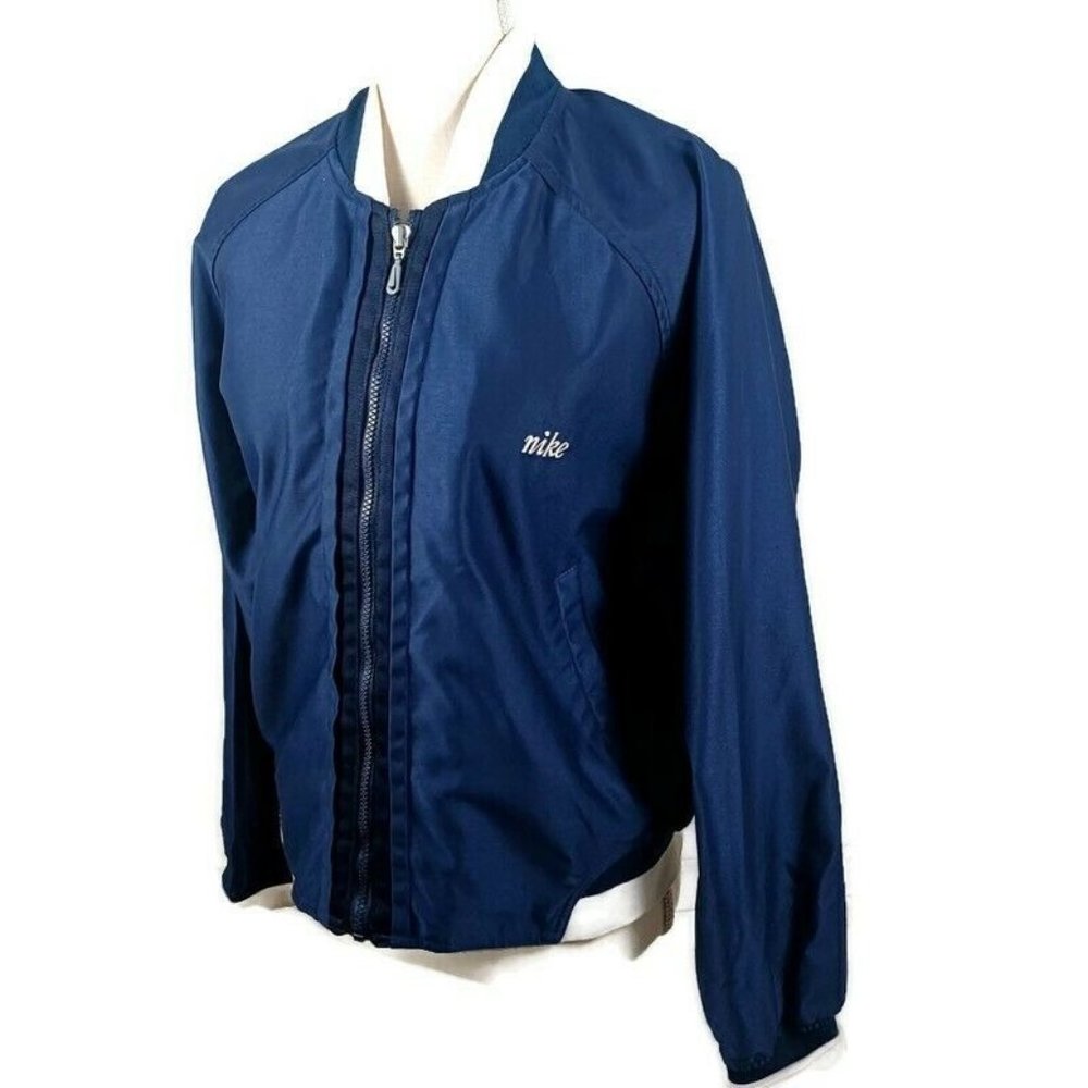 Vintage Nike Nylon Jacket Youth Large 12-14 Blue & White -Zip Up -Logo -90s